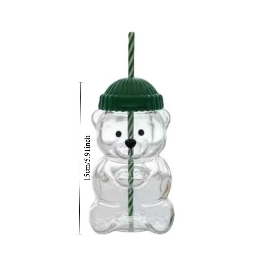 500ml cute transparent bear shaped coffee mug with straw