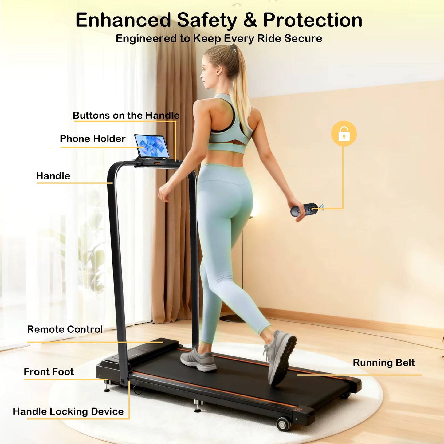 Walking pad treadmill with LED screen and remote control