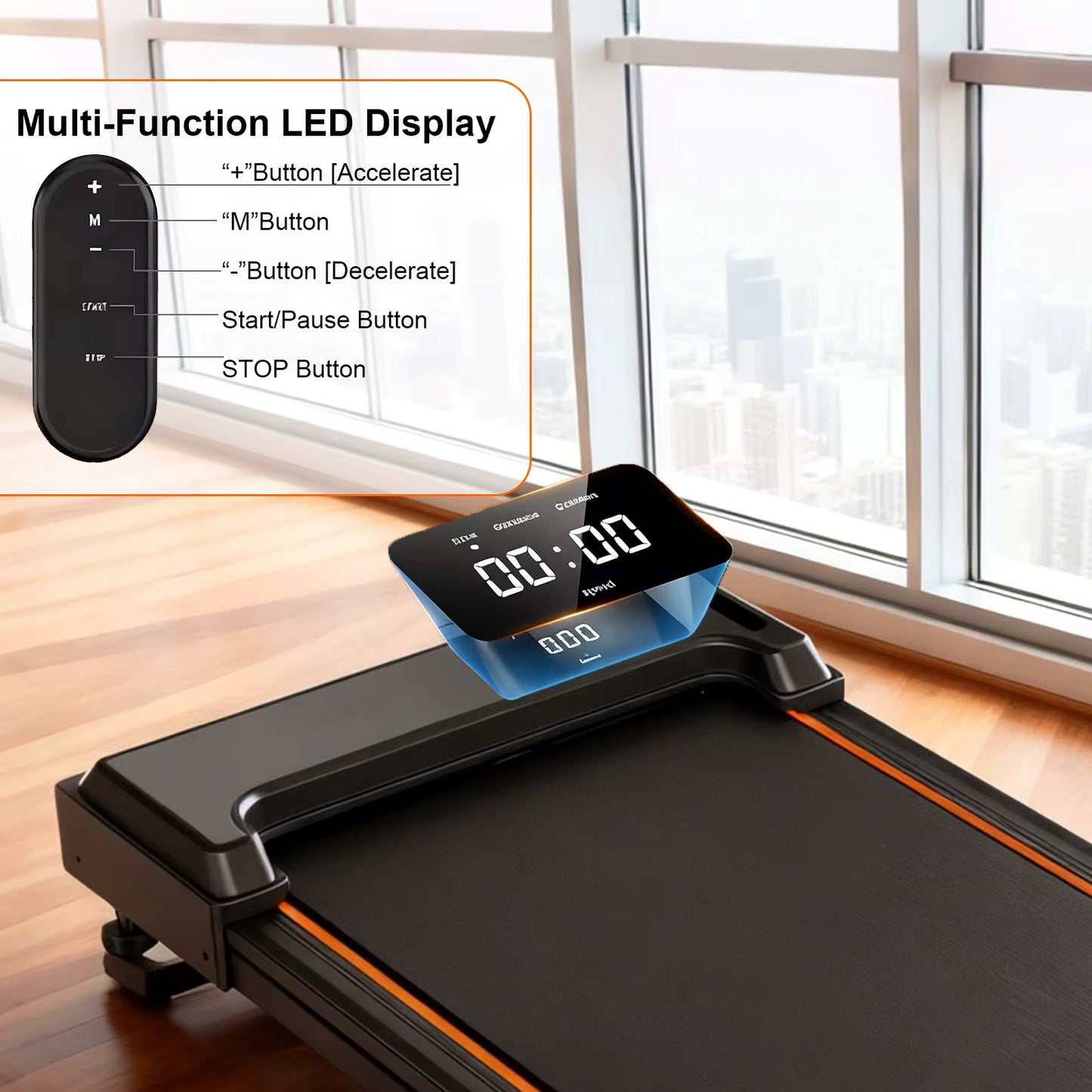 Walking pad treadmill with LED screen and remote control