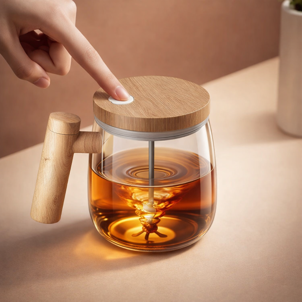 Electric self stirring glass coffee mug