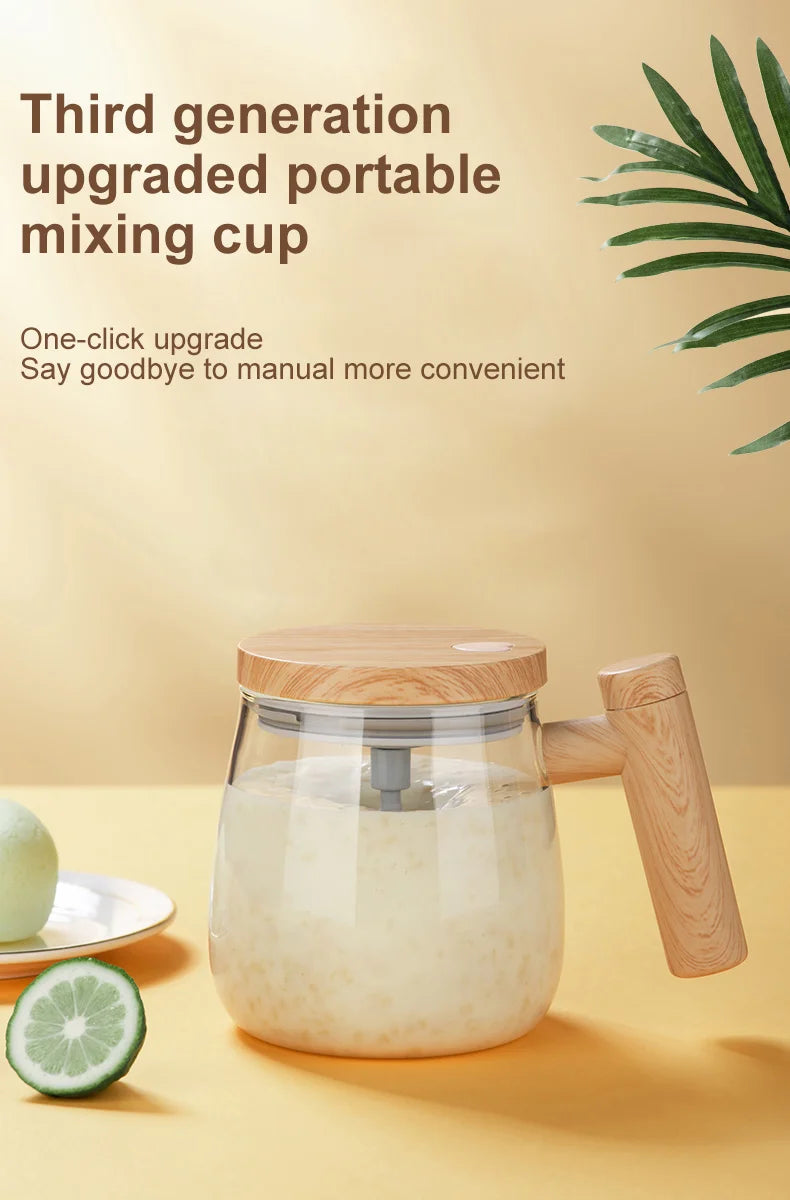 Electric self stirring glass coffee mug