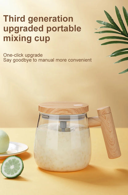 Electric self stirring glass coffee mug