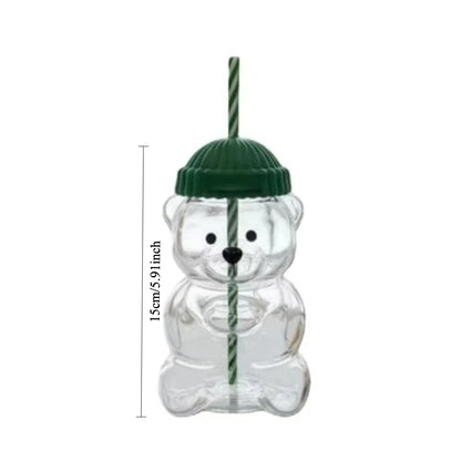 500ml cute transparent bear shaped coffee mug with straw