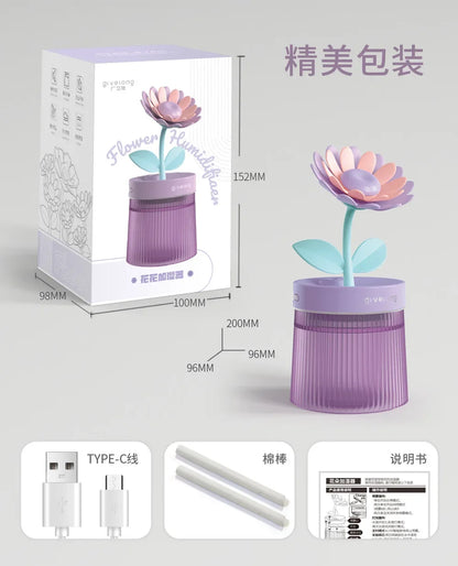 Colorful flower ultrasonic humidifier with LED light