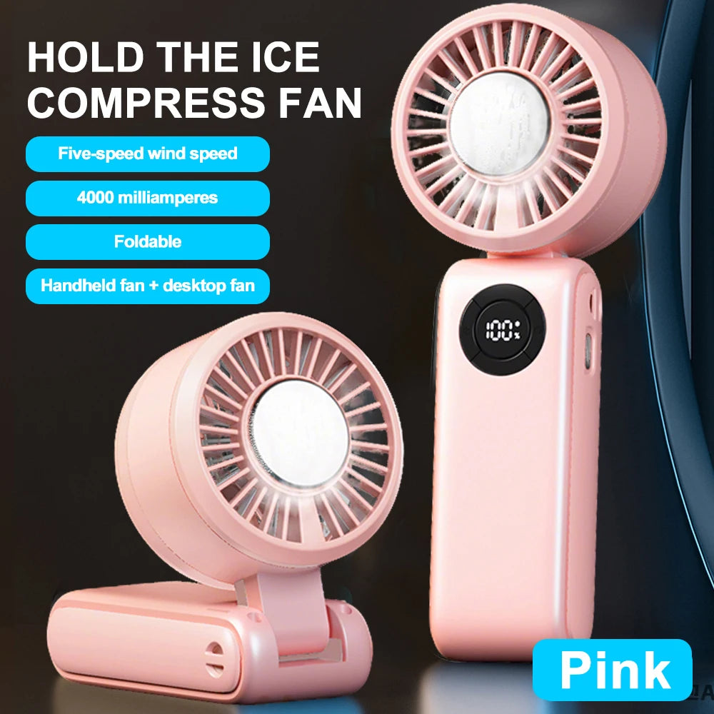 Mini Handheld Turbo Cooling Fan High-speed Cold Air SB Rechargeable Cold Compress Fan Foldable Portables Desktop Fan