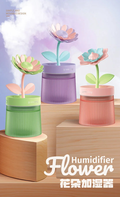 Colorful flower ultrasonic humidifier with LED light