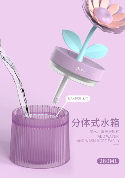 Colorful flower ultrasonic humidifier with LED light