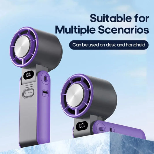 Mini Handheld Turbo Cooling Fan High-speed Cold Air SB Rechargeable Cold Compress Fan Foldable Portables Desktop Fan