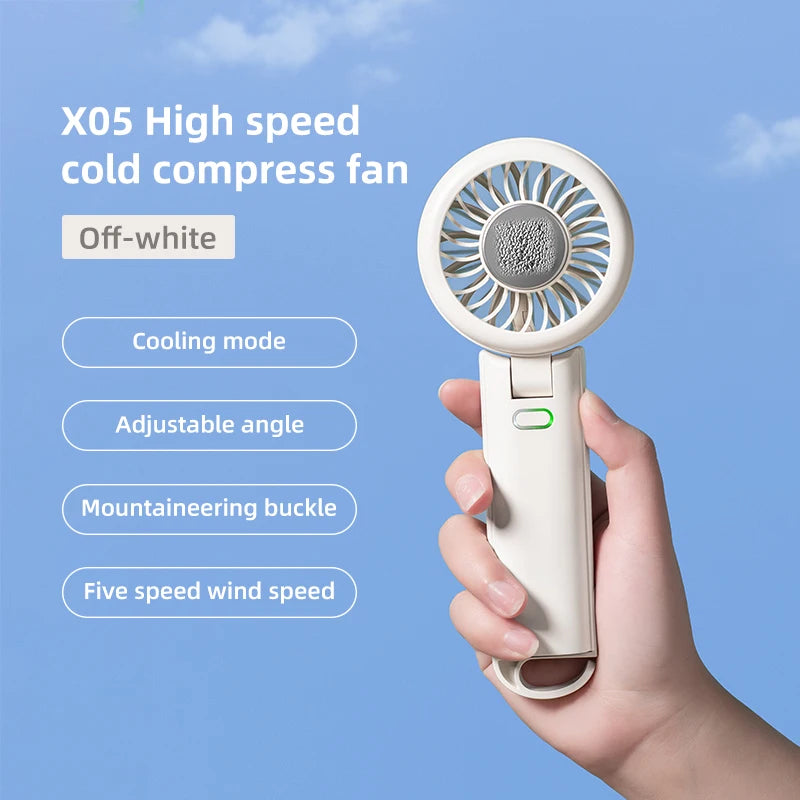 Mini Handheld Turbo Cooling Fan High-speed Cold Air SB Rechargeable Cold Compress Fan Foldable Portables Desktop Fan
