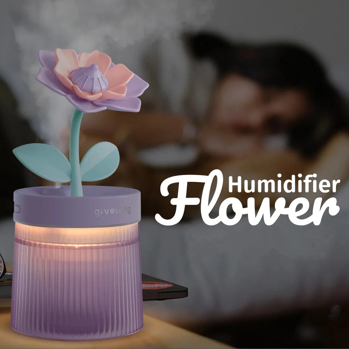 Colorful flower ultrasonic humidifier with LED light