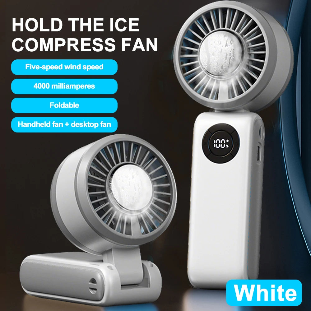 Mini Handheld Turbo Cooling Fan High-speed Cold Air SB Rechargeable Cold Compress Fan Foldable Portables Desktop Fan