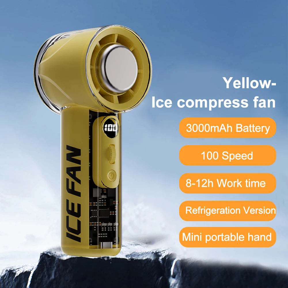 Mini Handheld Turbo Cooling Fan High-speed Cold Air SB Rechargeable Cold Compress Fan Foldable Portables Desktop Fan