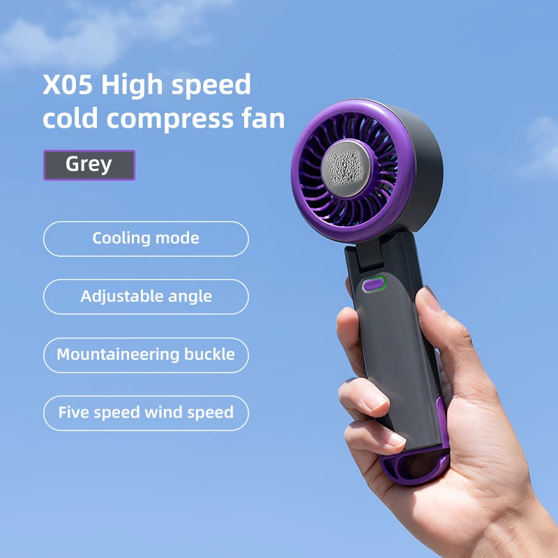 Mini Handheld Turbo Cooling Fan High-speed Cold Air SB Rechargeable Cold Compress Fan Foldable Portables Desktop Fan
