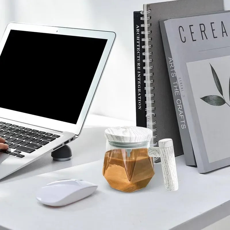 Electric self stirring glass coffee mug